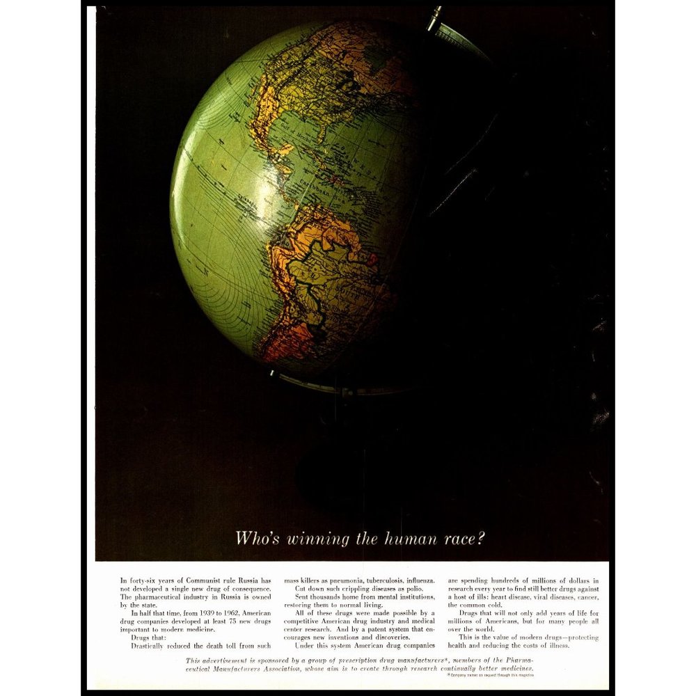 1963 Big Pharma Pharmaceutical Manufacturers Association Vintage Print Ad Globe